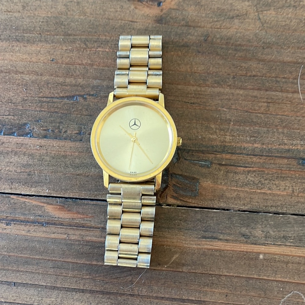 Mercedes Benz plated gold stainless steel Swiss watch